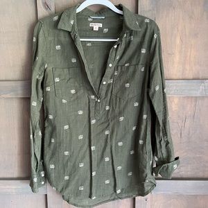 Olive green 100% cotton blouse - boho or granola? You decide!